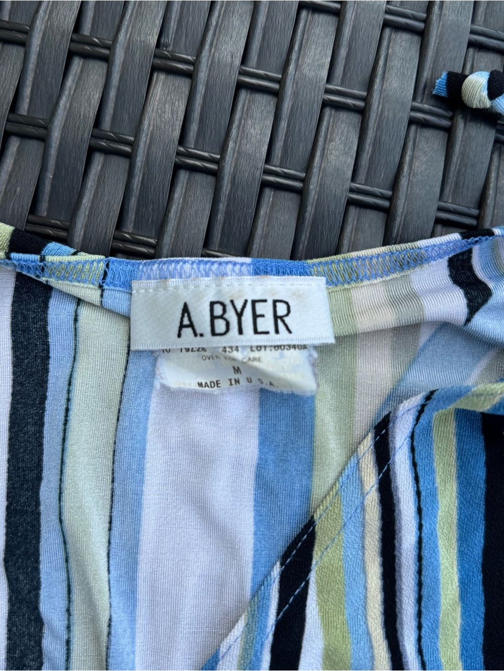 90s A. Byer One-Shoulder Striped Wrap Top in Blue, Green, Black - Picture 5 of 5